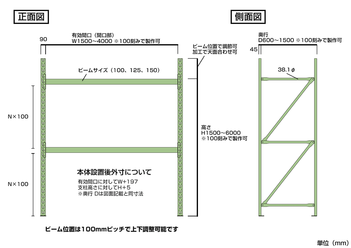 パレットラック標準寸法図