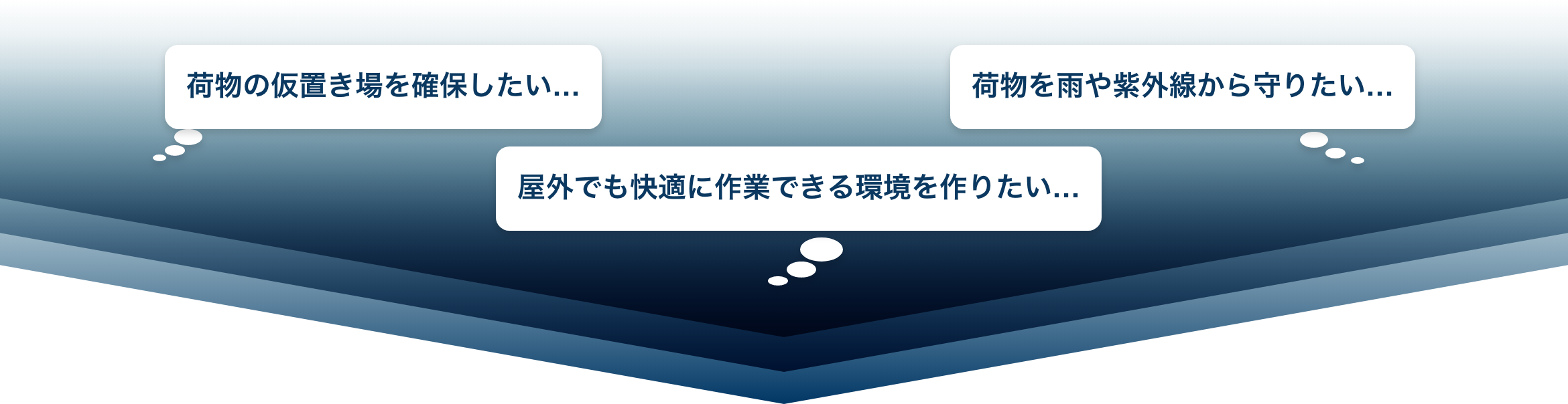 荷物の仮置き場を確保したい…荷物を雨や紫外線から守りたい…屋外でも快適に作業できる環境を作りたい…