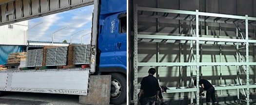 配送トラックからの荷受けと設置施工のイメージ
