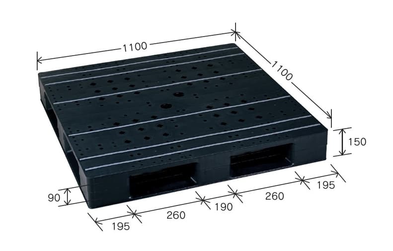 プラスチックパレット DA-HB-D4-1111 黒 岐阜プラスチック工業(RISU)製