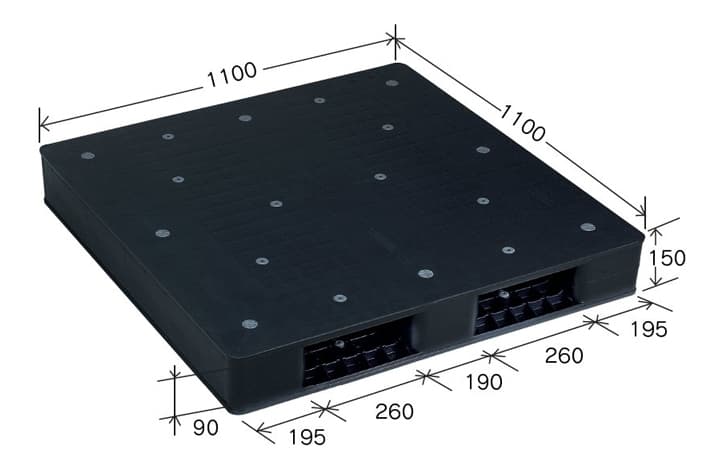 プラスチックパレット DA-JC-R2-1111C 黒 岐阜プラスチック工業(RISU)製