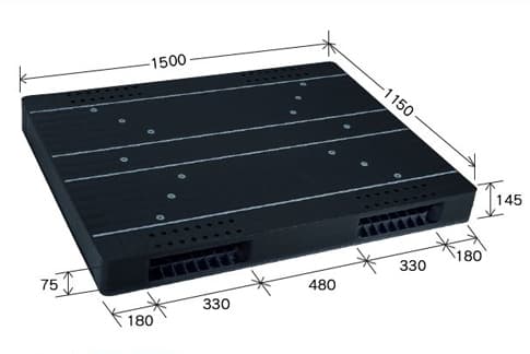 プラスチックパレット DA-JCK-R2-115150 黒 岐阜プラスチック工業(RISU)製