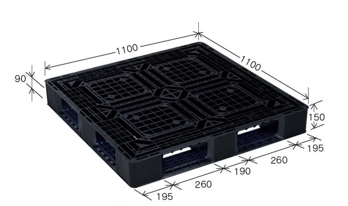 プラスチックパレット DA-JL-D4-1111G 黒 岐阜プラスチック工業(RISU)製