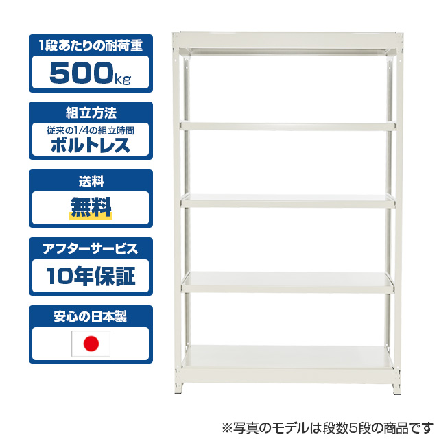 スチールラック YSシリーズ 耐荷重500kg/段 ホワイトグレー 高さ900×横幅950×奥行450×8段(枚) 単体形式